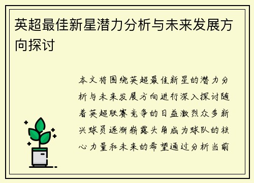 英超最佳新星潜力分析与未来发展方向探讨 英超最佳新星潜力分析与未来发展方向探讨